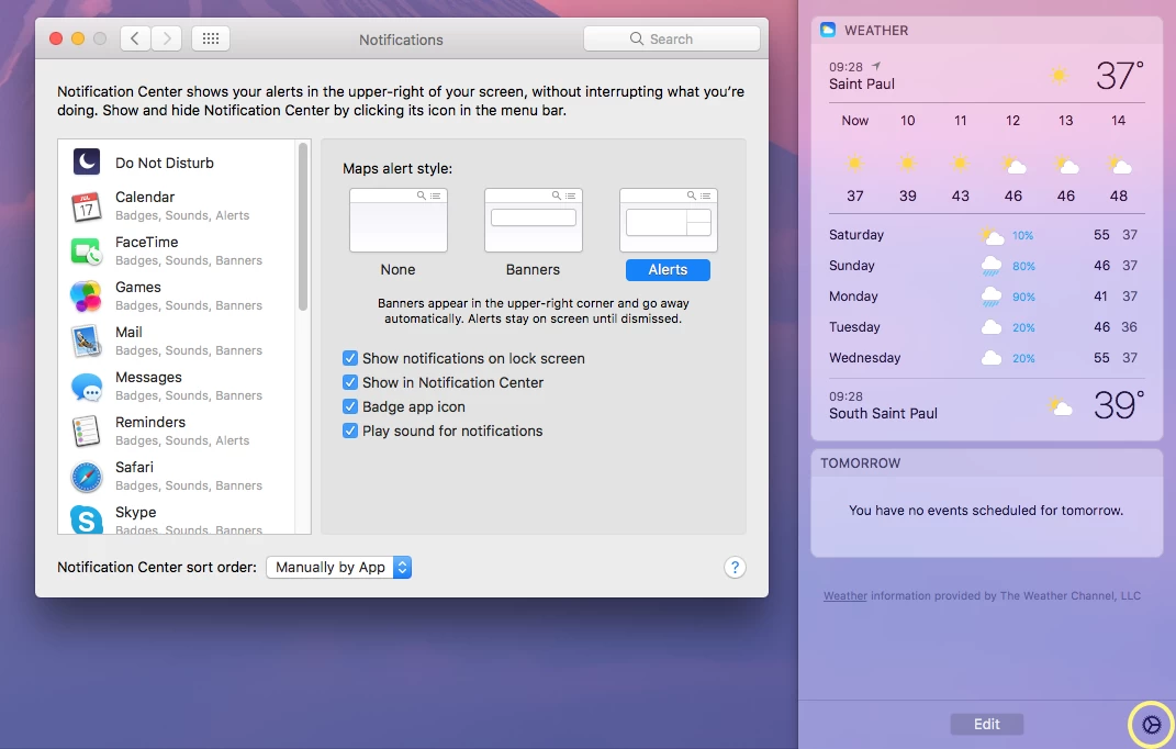 edit notification center settings in macOS